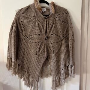 John & John Hooded Sweater Poncho/Cape (Taupe)